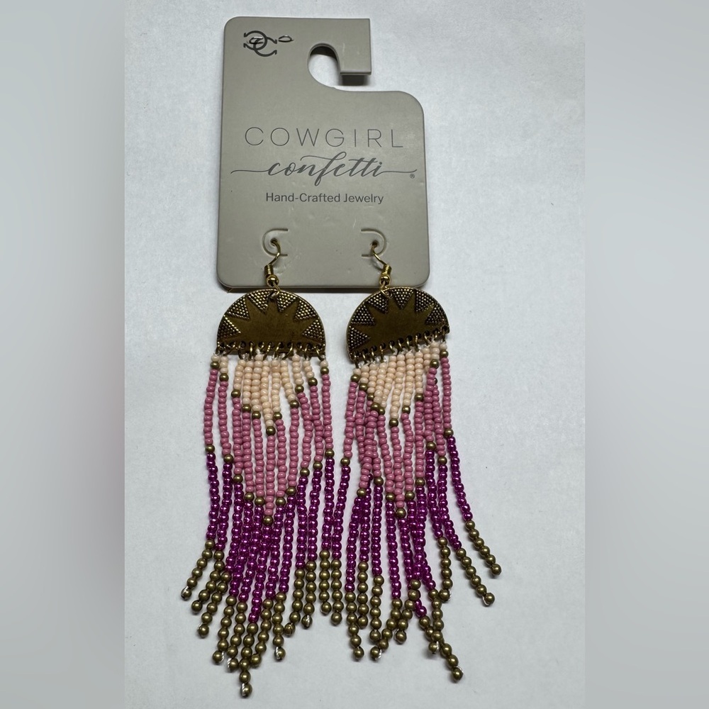 Cowgirl Confetti- Pink and Gold Fringe Earrings